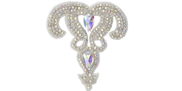 RHS-APL-580-AB. AB Crystal Rhinestone Applique - 5 x 5 Inches