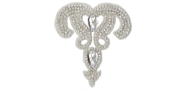 RHS-APL-580-SILVER.  Crystal Rhinestone Applique - 5 x 5 Inches