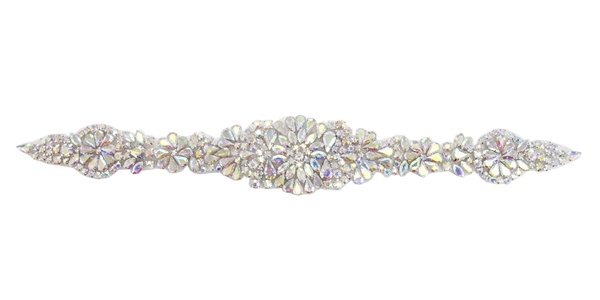 RHS-APL-857-AB.  AB CRYSTAL RHINESTONE APPLIQUE - 14 X 2 INCHES
