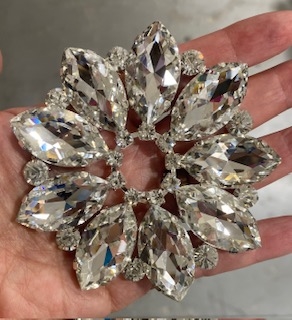 RHS-APL-M063-CLEAR.  Rhinestone Appliques on Metal - Clear Crystal on Silver Metal - 3.5" Diameter