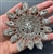 RHS-APL-M064-CLEAR.  Rhinestone Appliques on Metal - Clear Crystal on Silver Metal - 4" Diameter