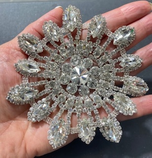 RHS-APL-M064-CLEAR.  Rhinestone Appliques on Metal - Clear Crystal on Silver Metal - 4" Diameter
