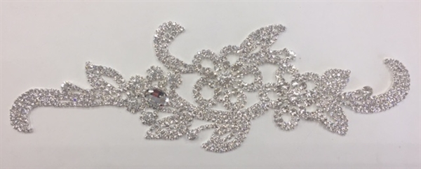 RHS-APL-M103-BLACK. Black Crystal Rhinestones on Black Metal Applique. 9 x 3 Inches