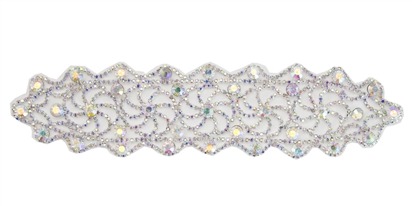 RHS-APL-M113-AB.  RHINESTONE APPLIQUE ON METAL.  9 x 2 Inches