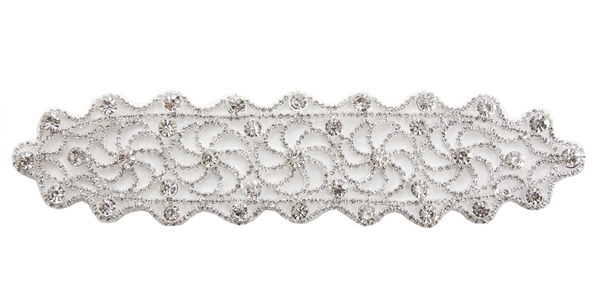 RHS-APL-M113-SILVER.  RHINESTONE APPLIQUE ON METAL.  9 x 2 Inches