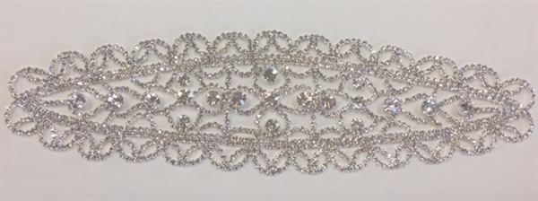 RHS-APL-M114-SILVER. RHINESTONE APPLIQUE ON METAL. 10 x 2.5 Inches
