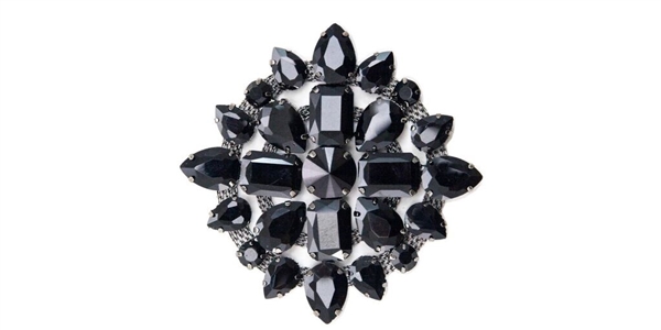 RHS-APL-M115-BLACK.  Rhinestone Applique On Metal - 3 INCH