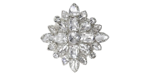 RHS-APL-M115-SILVER.  Rhinestone Applique On Metal - 3 INCH