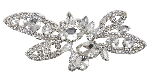 RHS-APL-M118-SILVER.  RHINESTONE APPLIQUE ON METAL.  6 x 3 Inches