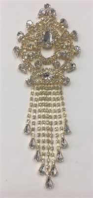 RHS-APL-M120-GOLD.  Crystal Rhinestones on Gold Metal Applique.  7 x 2.5 Inches