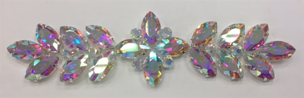 RHS-APL-M122-AB. AB Rhinestones on Silver Metal Applique. 9.5 x 2.5 Inches