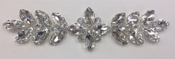 RHS-APL-M122-SILVER. Clear Rhinestones on Silver Metal Applique. 9.5 x 2.5 Inches