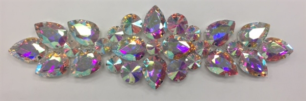 RHS-APL-M123-AB. AB Rhinestones on Silver Metal Applique. 8 x 2.5 Inches
