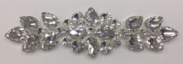 RHS-APL-M123-SILVER. Clear Rhinestones on Silver Metal Applique. 8 x 2.5 Inches