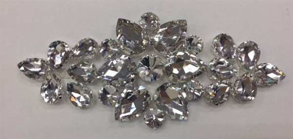 RHS-APL-M124-SILVER. Clear Rhinestones on Silver Metal Applique. 6 x 3 Inches