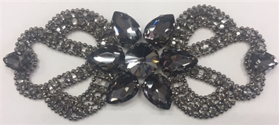 RHS-APL-M131-BLACK. Glue-On Sew-On Black Crystal Rhinestones on Black Metal Applique - 5 x 1.8 Inches. Can be Used for Making Belts, Sashes, Head-Bands, Party Dresses and Costumes.