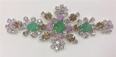 RHS-APL-M136. Glue-On Sew-On Multi-Color Crystal Rhinestone Metal Applique - 4.5 x 2 Inches. Can be Used for Making Belts, Sashes, Head-Bands, Party Dresses and Costumes.