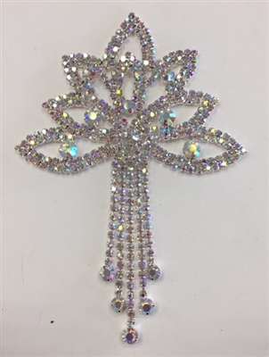 RHS-APL-M223-AB. Glue-On or Sew-On AB Crystal Rhinestones on Silver Metal Applique - 3.75 x 5 Inches. Can be Used for Making Belts, Sashes, Head-Bands, Party Dresses and Costumes.