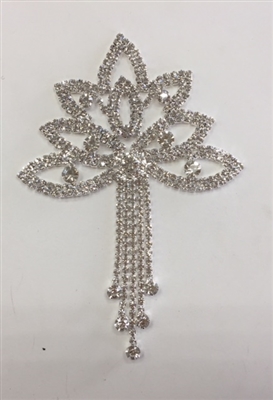 RHS-APL-M223-SILVER. Glue-On or Sew-On Clear Crystal Rhinestones on Silver Metal Applique - 3.75 x 5 Inches. Can be Used for Making Belts, Sashes, Head-Bands, Party Dresses and Costumes.