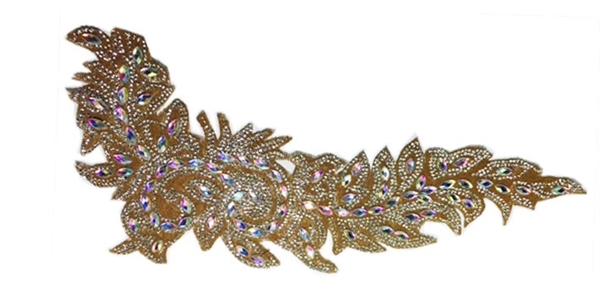 RHS-APL-P084-AB.  AB ACRYLIC RHINESTONE APPLIQUE.  14 INCHES