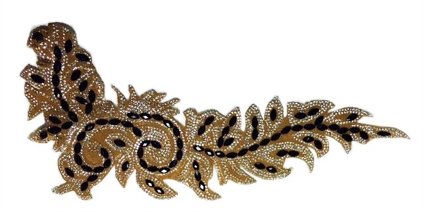 RHS-APL-P084-BLACK.  AB ACRYLIC RHINESTONE APPLIQUE WITH BLACK BEADS - 14 INCHES