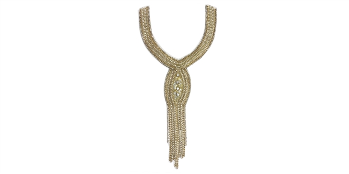 RHS-APL-P088-GOLD.  ACRYLIC RHINESTONE APPLIQUE - 19" X 8"