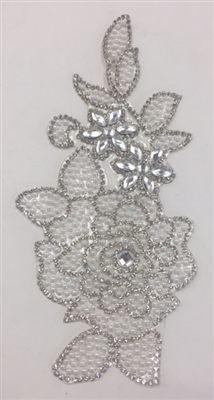 RHS-APL-P094-SILVER. Silver Hot-Fix Iron-On Acrylic Patch Applique - 7 x 3 Inches