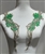 RHS-APL-W3303-GREENSILVER-PAIR. Green and Clear Crystal Rhinestone Applique with Silver Beads on a Shear White Tulle- 15" x 3" Each Piece.