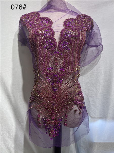 RHS-BOD-076-FUCHSIA. Fuchsia Crystal Rhinestone Bodice on Tulle - 29" x 15"
