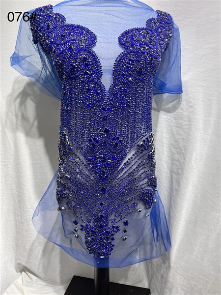 RHS-BOD-076-SAPPHIRE. Sapphire Crystal Rhinestone Bodice on Tulle - 29" x 15"