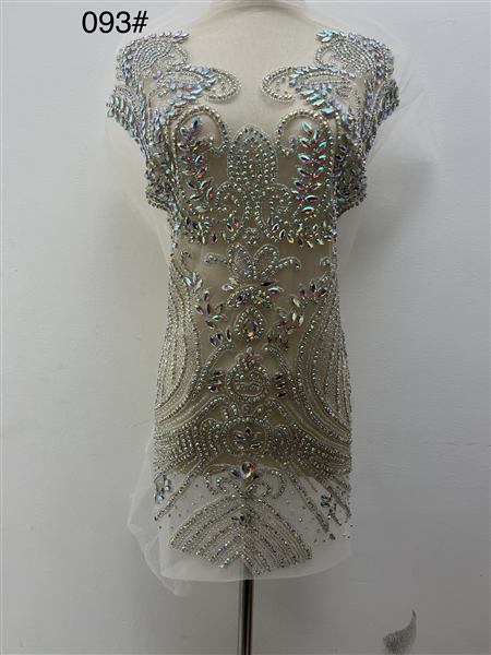 RHS-BOD-093-AB. AB Crystal Rhinestone Bodice on Tulle - 29" x 18"