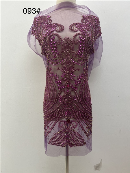 RHS-BOD-093-FUCHSIA. Fuchsia Crystal Rhinestone Bodice on Tulle - 29" x 18"