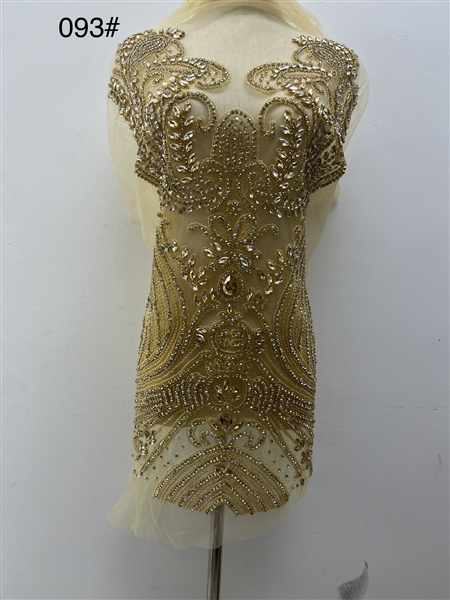 RHS-BOD-093-TOPAZ. Topaz Crystal Rhinestone Bodice on Tulle - 29" x 18"