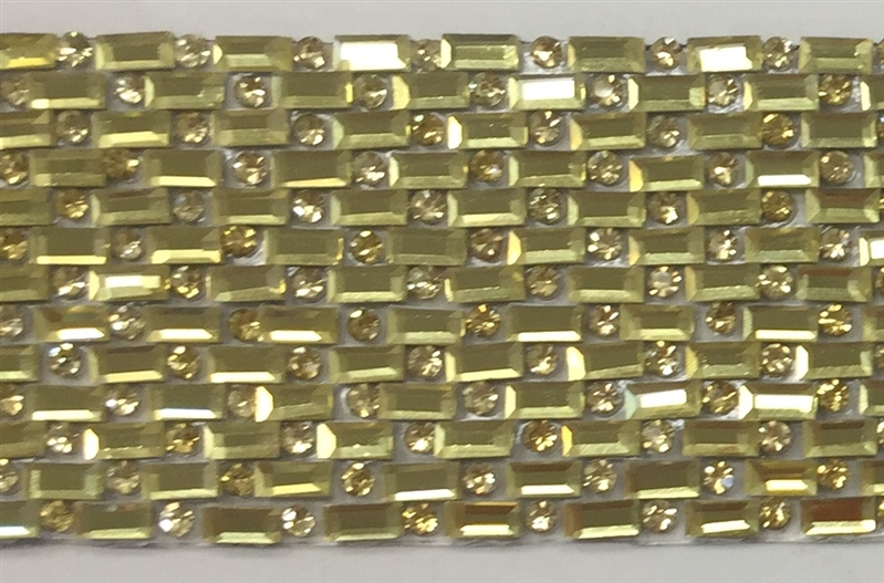 RHS-TRM-1152A-GOLD. Clear Crystal Rhinestone Trim with Gold Beads - 1.5  Inch Wide