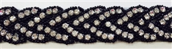 RHS-TRM-1150-BLACK.  CRYSTAL RHINESTONE TRIM WITH BLACK BEADS- SILVER - 1 INCH WIDE RHS-TRM-1150-AB.  AB diamante de imitacion de cristal - cuentas color negro - 1 pulgada de largo