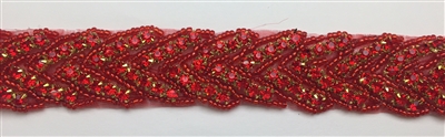RHS-TRM-1150-RED.  RED CRYSTAL RHINESTONE TRIM - RED BEADS - 1 INCH WIDE RHS-TRM-1150-AB.  AB diamante de imitacion de cristal - cuentas color rojo - 1 pulgada de largo
