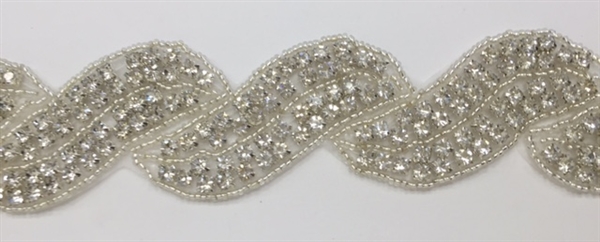 RHS-TRM-1151-SILVER.  CRYSTAL RHINESTONE TRIM - SILVER - 1.5 INCH WIDE