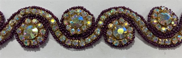 RHS-TRM-1152-PURPLE.  PURPLE HOT-FIX CRYSTAL RHINESTONE TRIM - PURPLE- 1.5 INCH WIDE