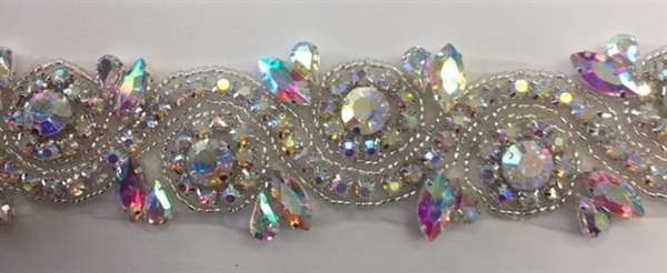 RHS-TRM-1152A-AB. AB CRYSTAL RHINESTONE TRIM - 1.5 INCH WIDE