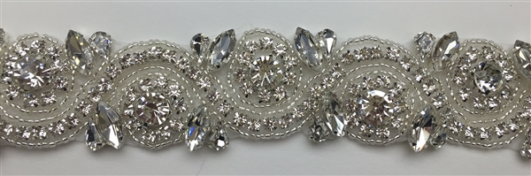 RHS-TRM-1152A-SILVER.  CRYSTAL RHINESTONE TRIM - 1.5 INCH WIDE