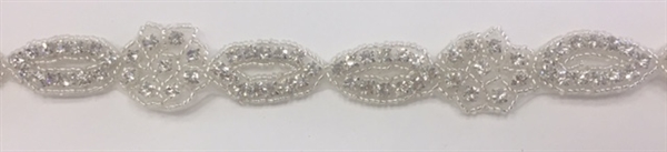 RHS-TRM-1191-SILVER.  CRYSTAL RHINESTONE TRIM - 1 INCH WIDE - REPEAT LENGTH 4 INCHES
