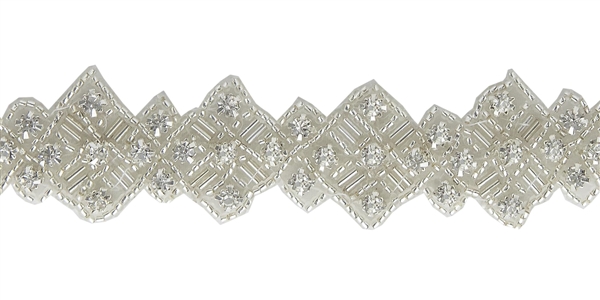 RHS-TRM-1266-SILVER.  CRYSTAL RHINESTONE TRIM - 1.25 INCHES WIDE