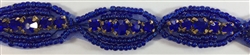 RHS-TRM-1268-ROYALBLUE.  ROYALBLUE CRYSTAL RHINESTONE TRIM WITH ROYAL BLUE BEADS - 5/8 INCHES WIDE