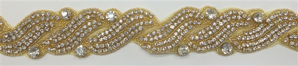 RHS-TRM-1272-GOLD.  CRYSTAL RHINESTONE TRIM - 2 INCHES WIDE