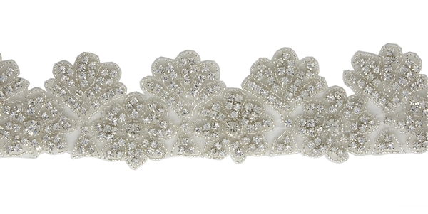 RHS-TRM-1274-SILVER.  CRYSTAL RHINESTONE TRIM - 2 INCHES WIDE - REPEAT LENGTH 2 INCHES