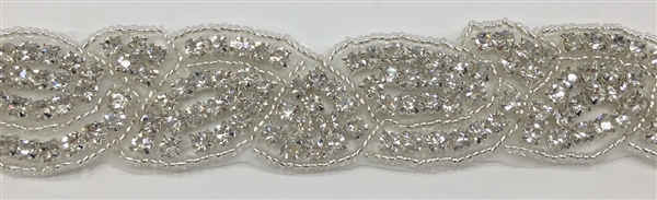 RHS-TRM-1282-SILVER.  CRYSTAL RHINESTONE TRIM - 1 INCH WIDE