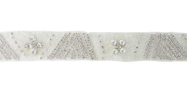 RHS-TRM-1291-SILVER.  CRYSTAL RHINESTONE TRIM - 2 INCHES WIDE - REPEAT LENGTH 6 INCHES