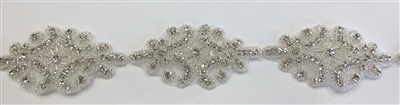 RHS-TRM-1312-SILVER.  CRYSTAL RHINESTONE TRIM - 2 INCHES WIDE - REPEAT LENGTH 3 INCHES