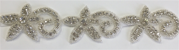 RHS-TRM-1317-SILVER.  CRYSTAL RHINESTONE TRIM - 2 INCH WIDE - REPEAT LENGTH 3 INCHES