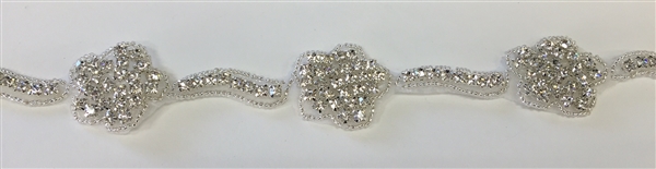 RHS-TRM-1319-SILVER.  CRYSTAL RHINESTONE TRIM - 1.25 INCH WIDE - REPEAT LENGTH 3 INCHES